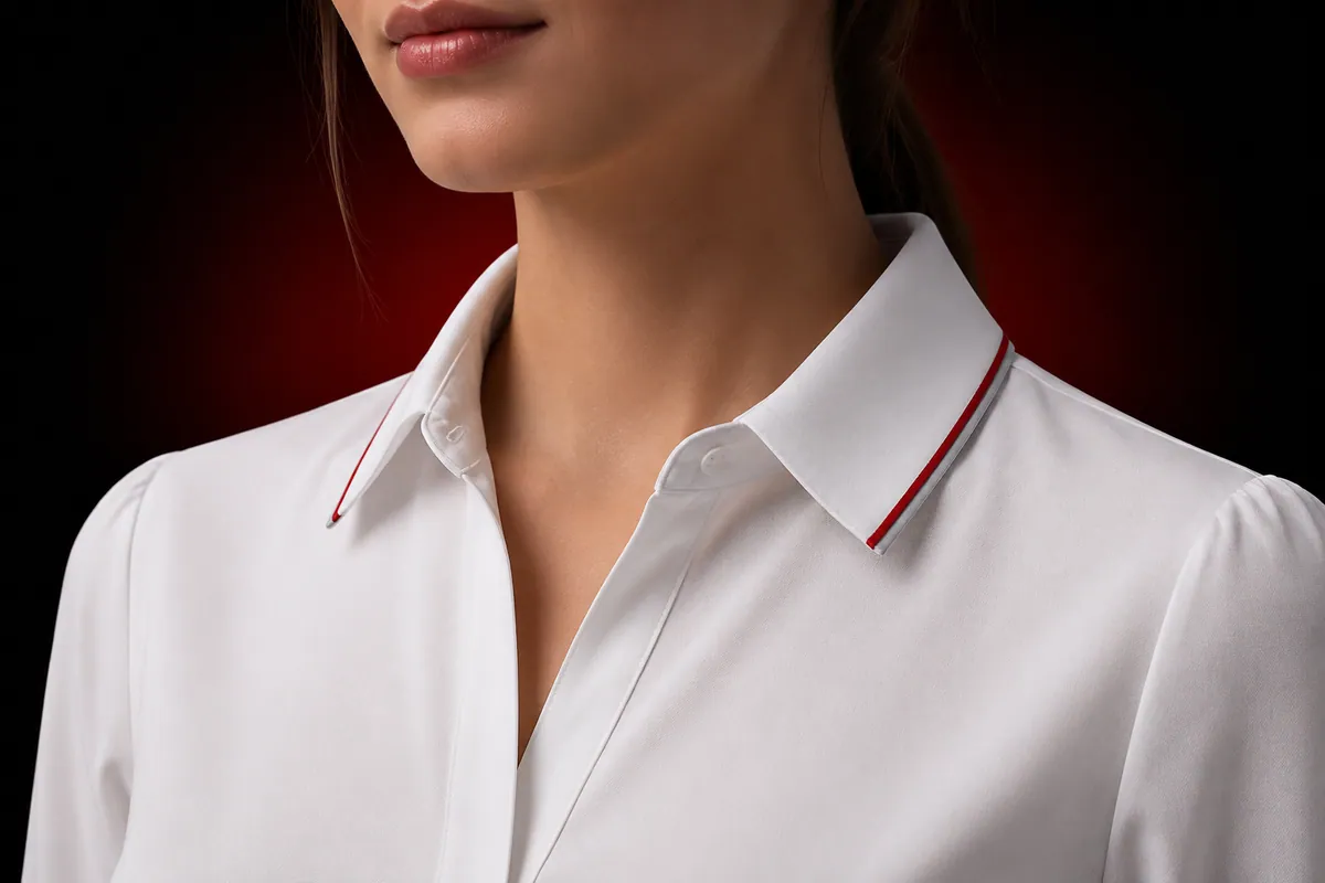 Blusa feminina com gola e vivo vermelho
