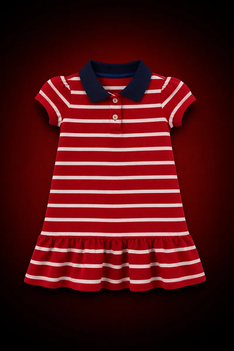 Vestido infantil com gola listrada